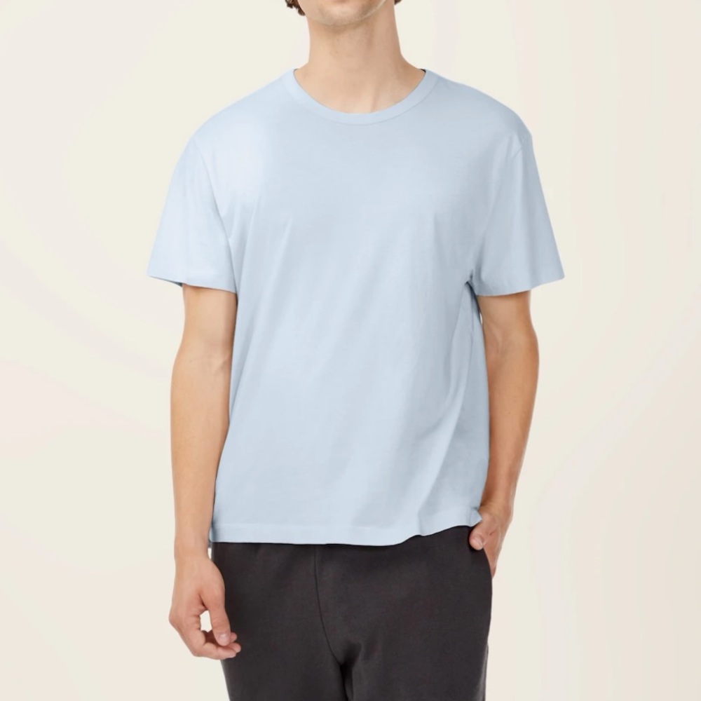 Italic Cotton Crewneck Tee in Sky Blue